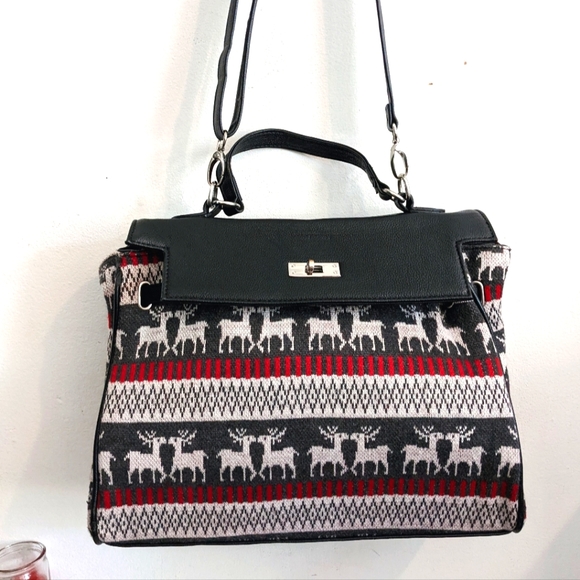 Big Buddha Cashmere Knit Knit Fair Isle Reindeer Messenger Bag - Picture 1 of 7